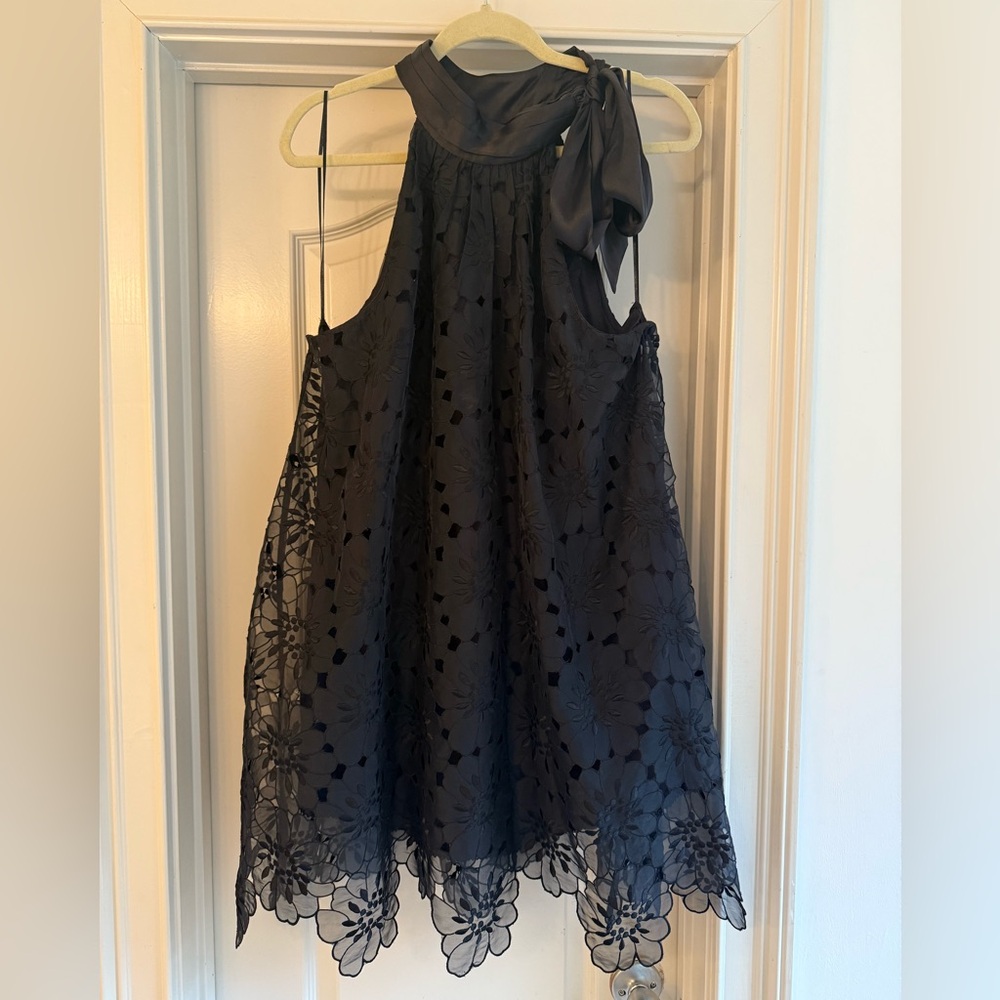 Maeve Black Lace Halter with Bow Mini Dress Only Worn Twice. - Picture 4 of 11